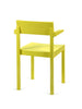 White background. Bright yellow dining chair with arm rests. View from behind.