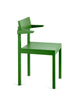 Minimalistic design. Green dining chair with arm rests on a white background.