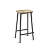A beautiful and minimalistic barstool. Black legs and wooden seat. White background.