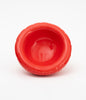 A round, dark red ceramic bowl on a white background. Soft shapes and almost cartoonish. The bowl is empty.