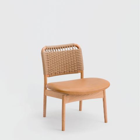 Saga Low Chair / Oak - Paper Cord - Leather Seat