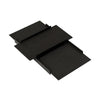Product photo. Danish design. Two elegant black wooden serving trays in a set. White background.